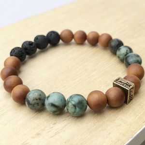 Sandalwood, turquoise, and lava rock bracelet